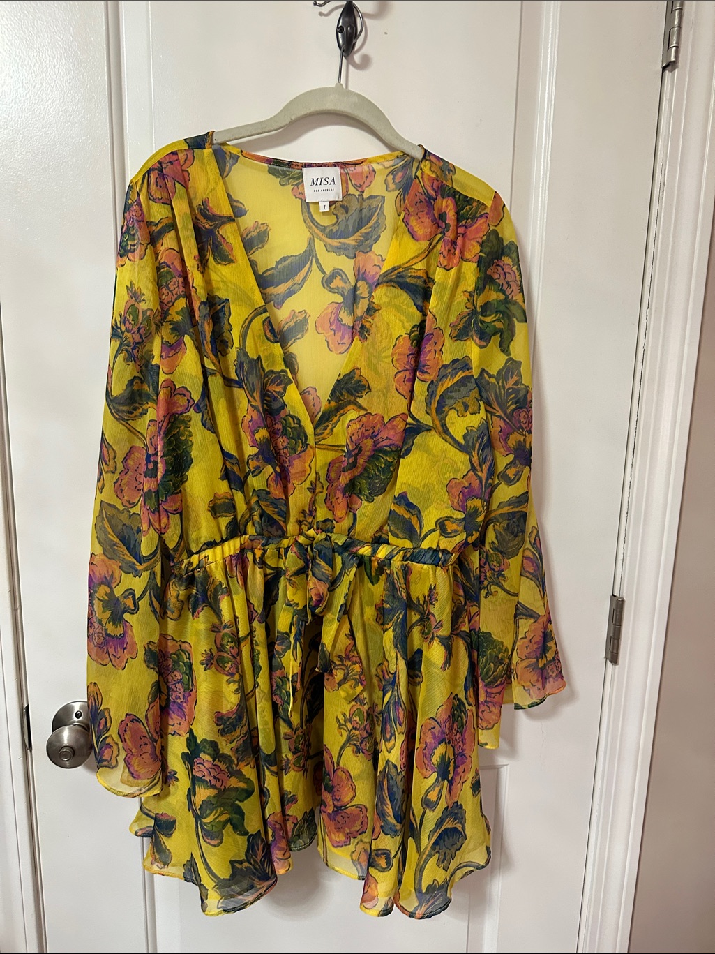 Misa Yellow Floral Tie-Waist Dress